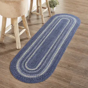 Great Falls Blue Oval Braided Rug 22x72" Runner - with Pad