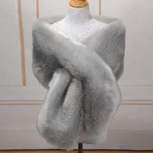 Great Gatsby 1920's Bridal Wedding Faux Fur Shawl Wrap - Silver Grey