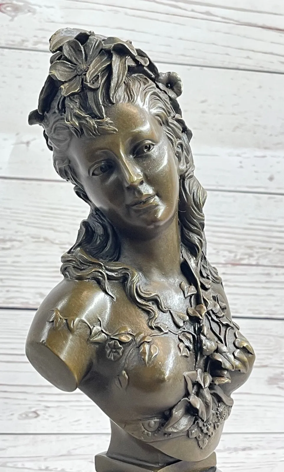 Grecian Goddess Elegant Classic Nude Female Portrait Bust Bronze Marble Statue