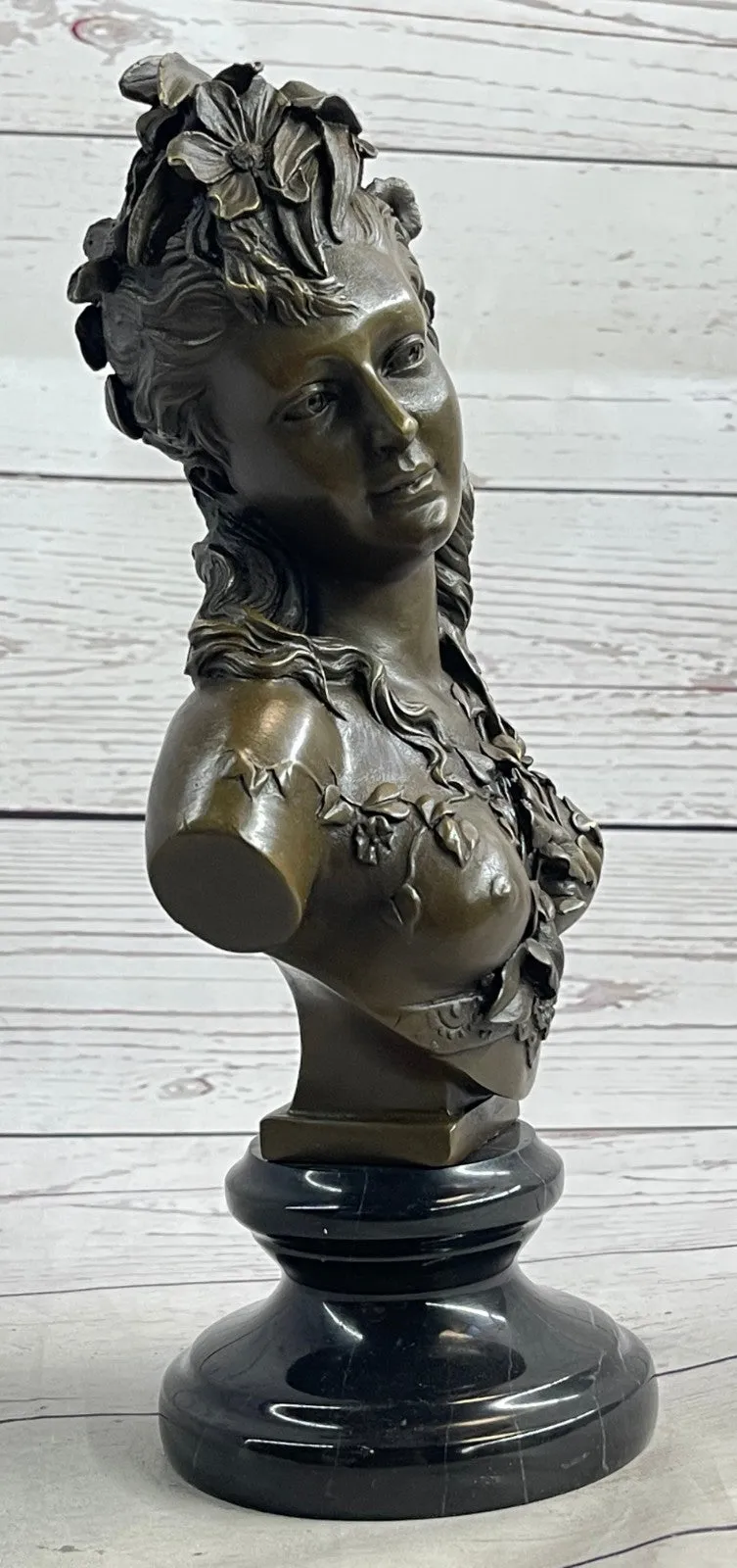 Grecian Goddess Elegant Classic Nude Female Portrait Bust Bronze Marble Statue