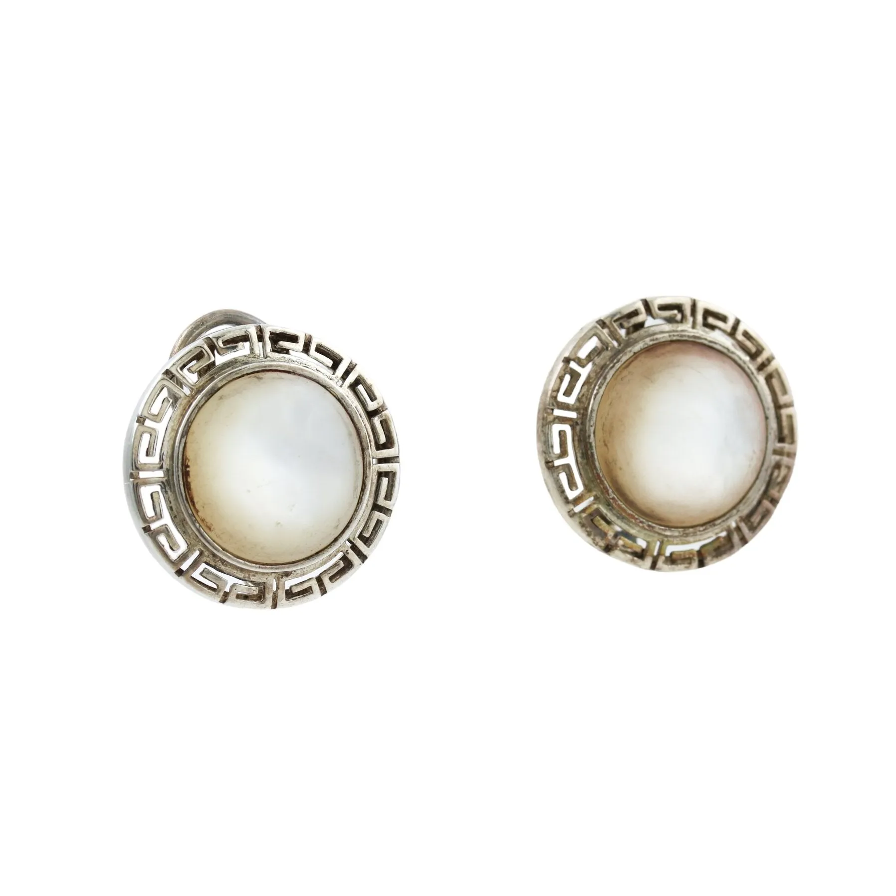 Greek Key Meandrous Shell Stud Earrings