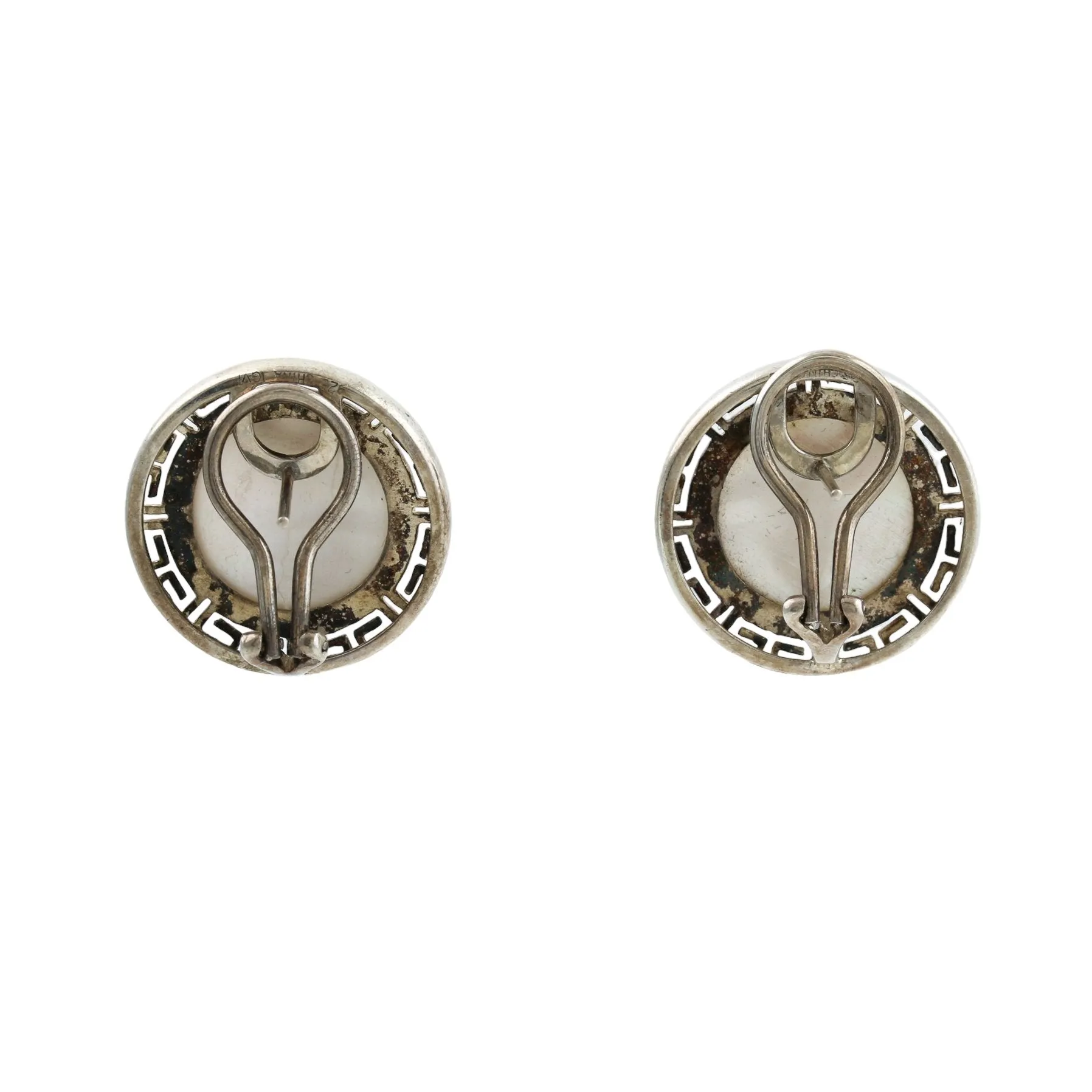 Greek Key Meandrous Shell Stud Earrings