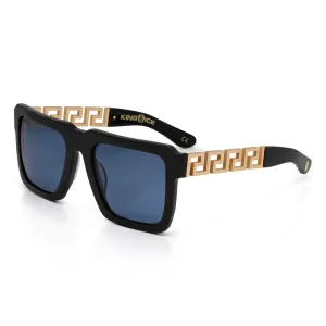 Greek Key Shades with Glossy Black Square Frame & Blue Tint Lenses