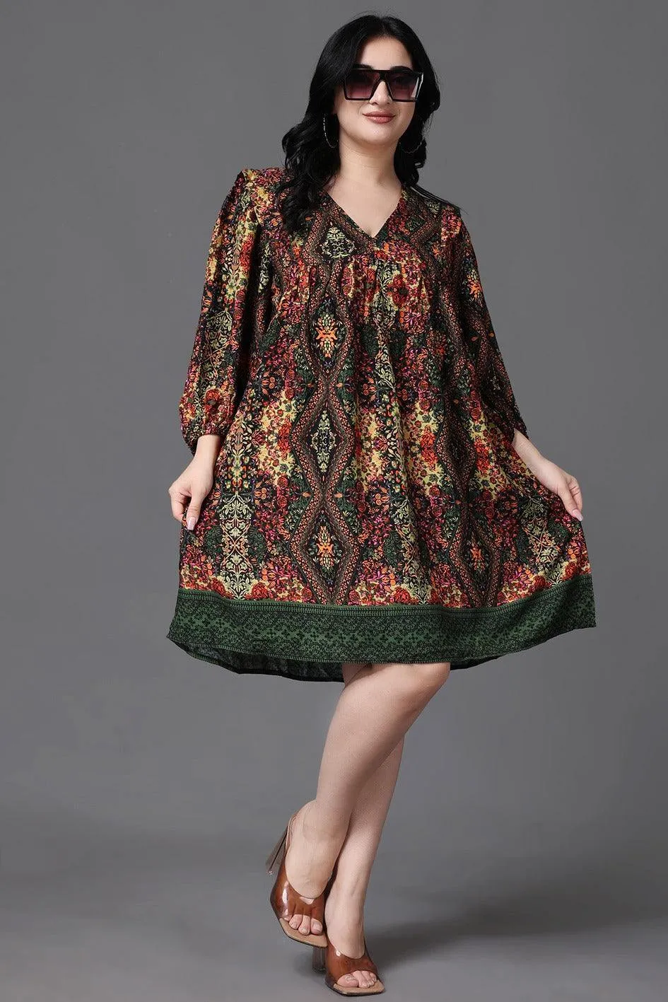 Green Abstract Printed Dress