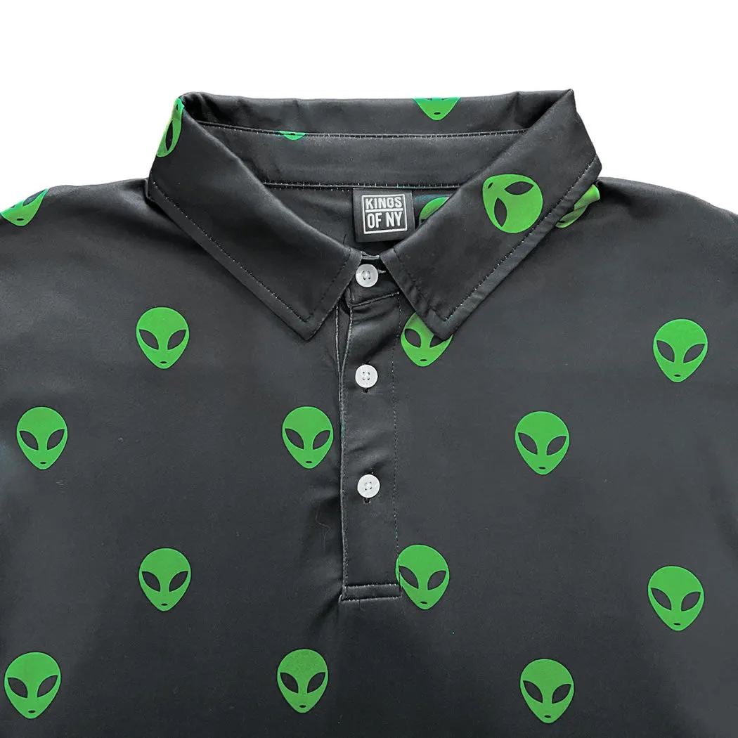 Green Alien Head Men's Polo Golf Shirt