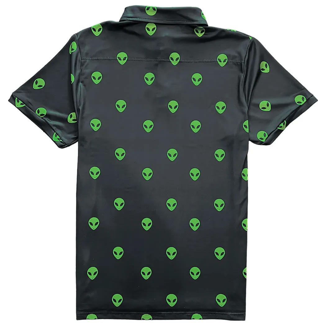 Green Alien Head Men's Polo Golf Shirt