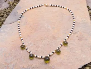 Green Amethyst & Gold Bead Necklace