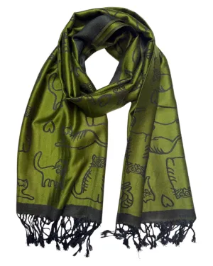 Green & Black Reversible Cat Rave Pashmina