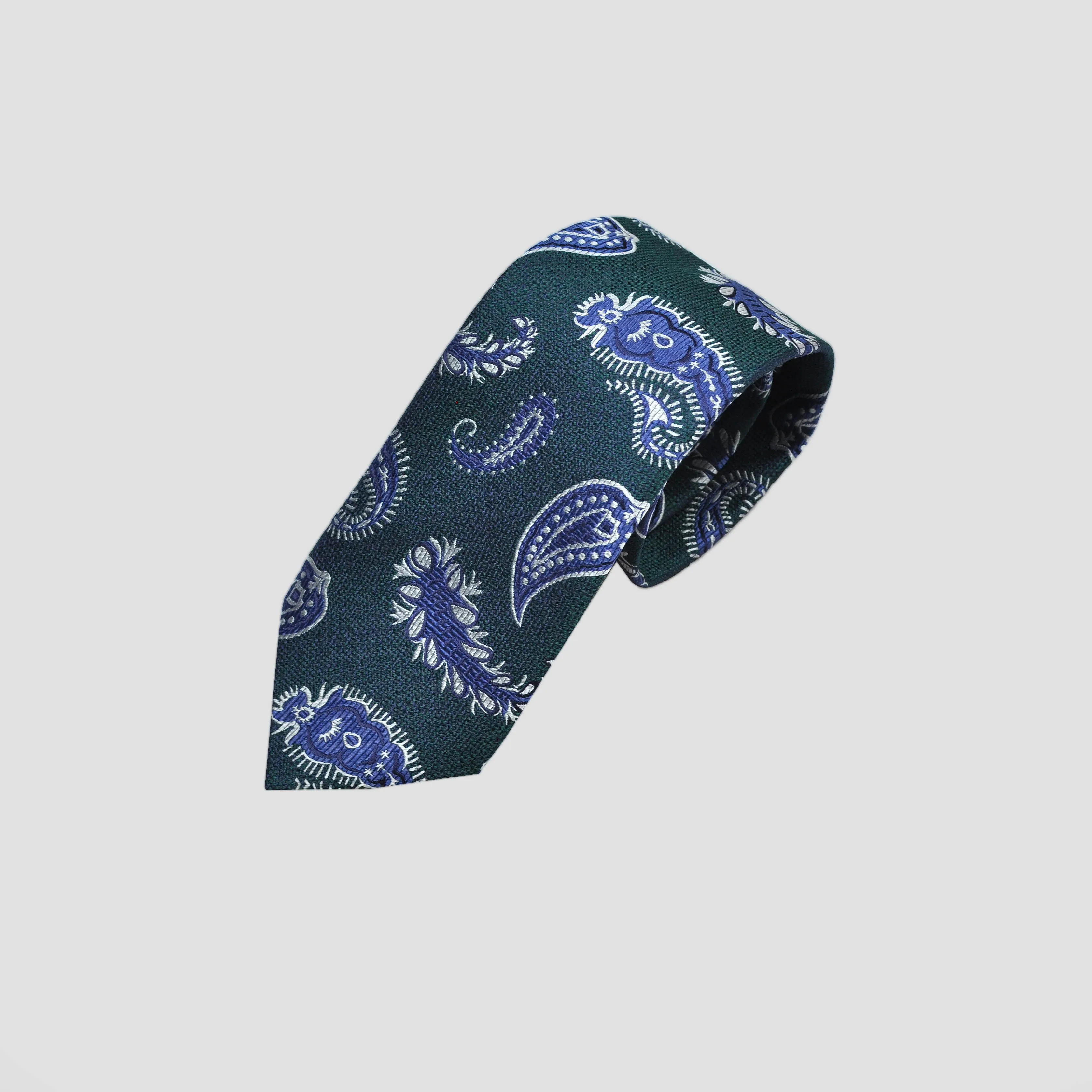 Green & Blue Paisley Natte Silk Tie