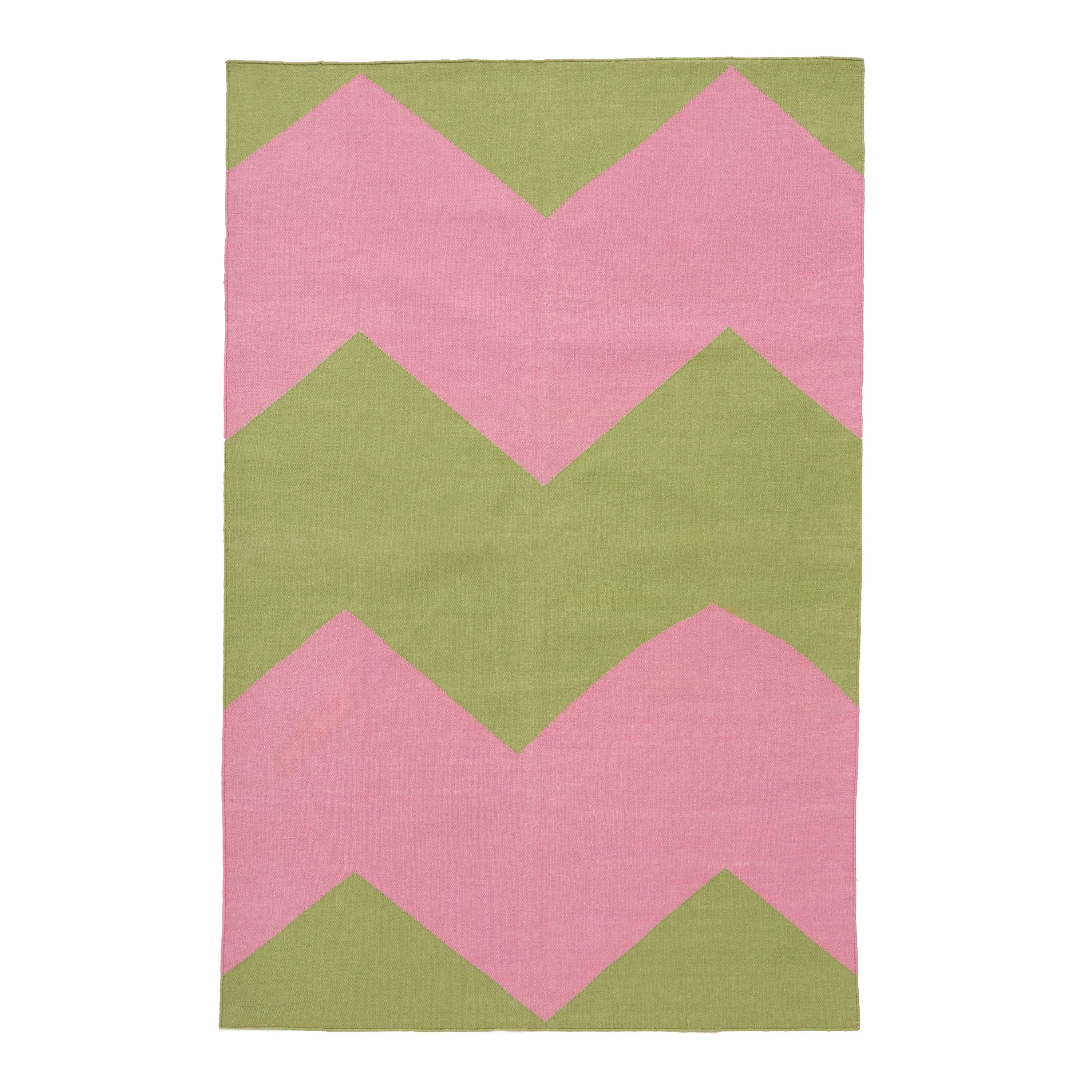 Green & Pink Chevron Flatweave Cotton Rug - 3'6" x 5'6"