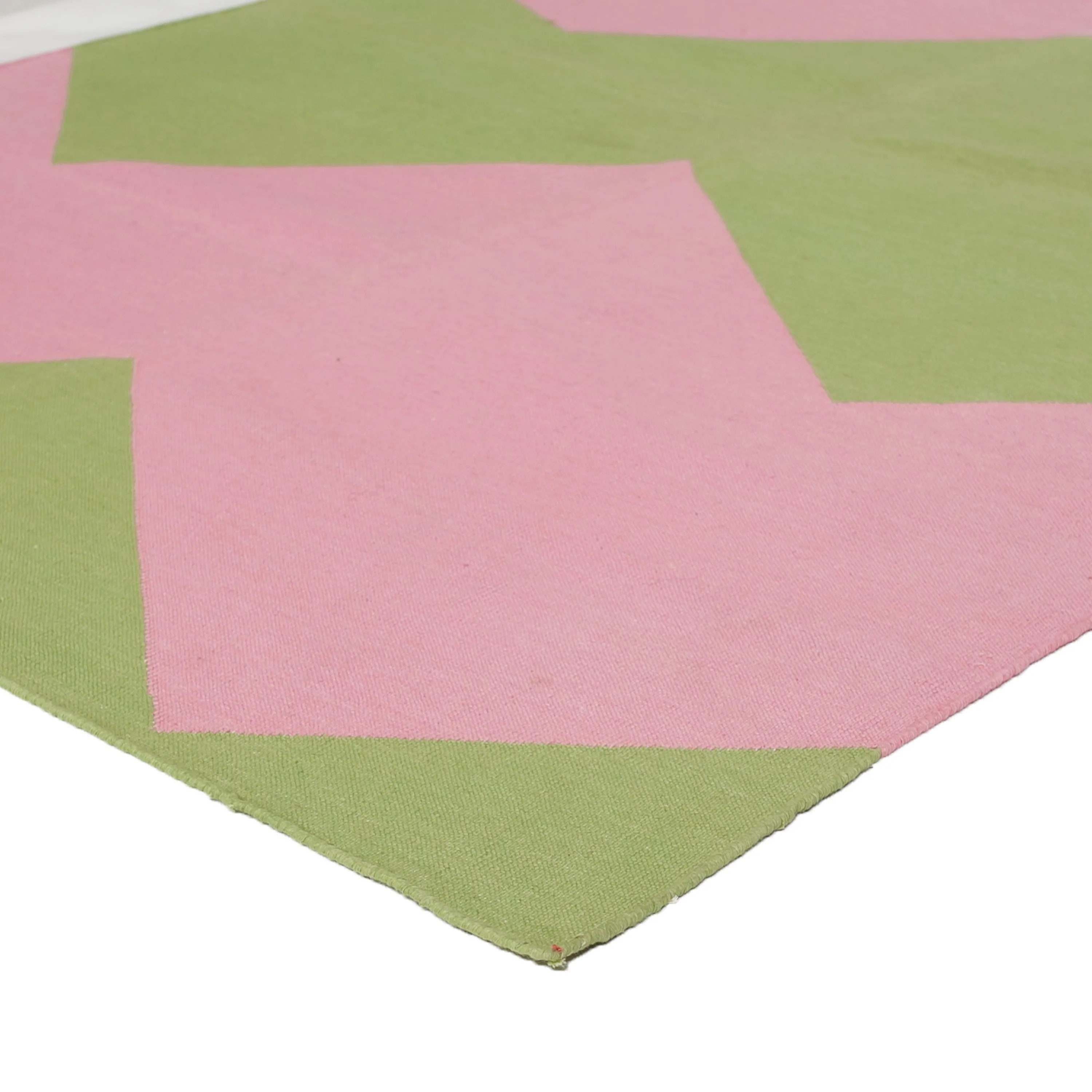 Green & Pink Chevron Flatweave Cotton Rug - 3'6" x 5'6"