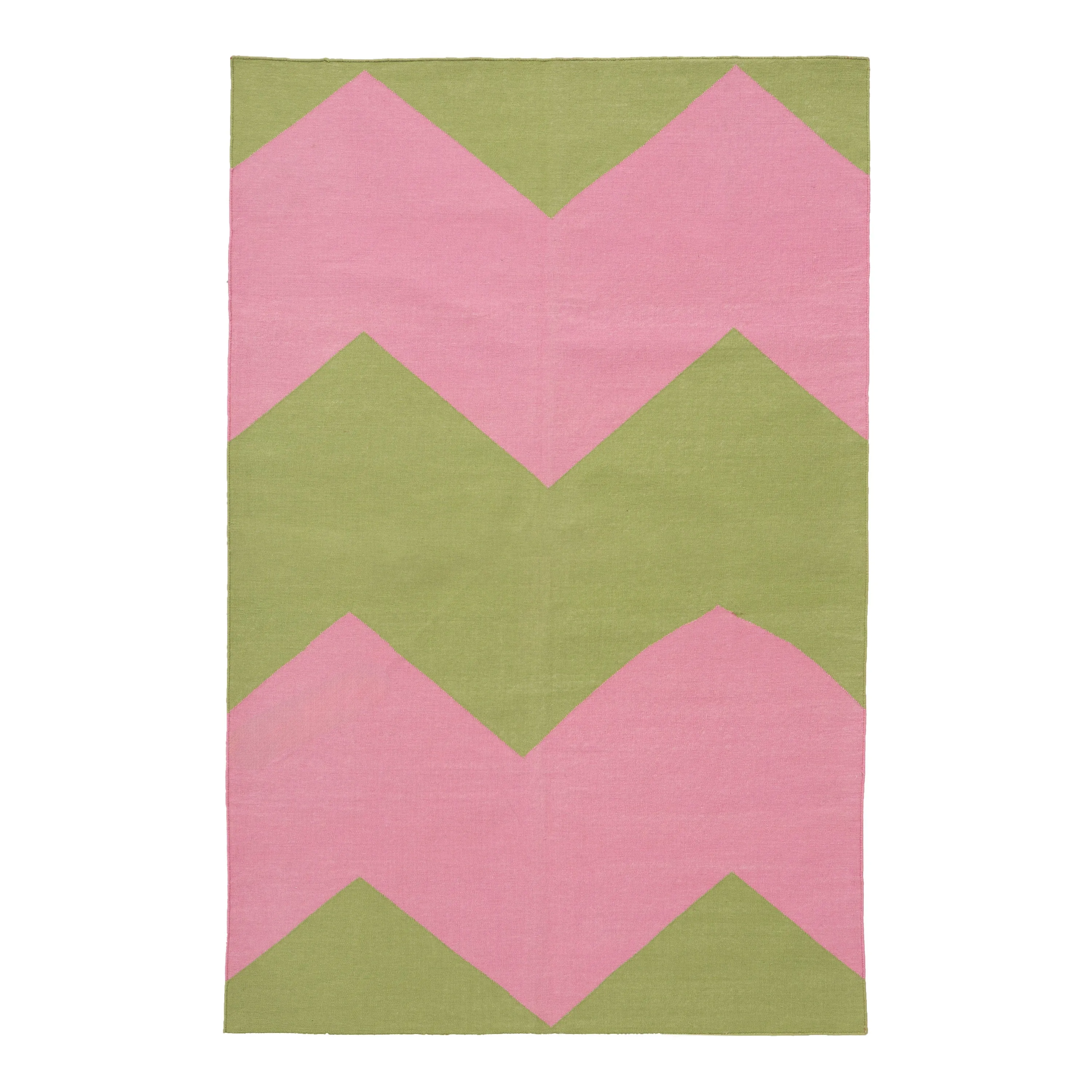 Green & Pink Chevron Flatweave Cotton Rug - 3'6" x 5'6"