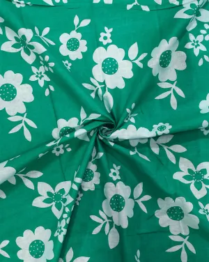 GREEN & WHITE FLORAL DESIGN COTTON PRINTED FABRIC