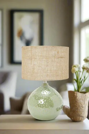 Green And Beige Table Lamp With Embossed Round Base