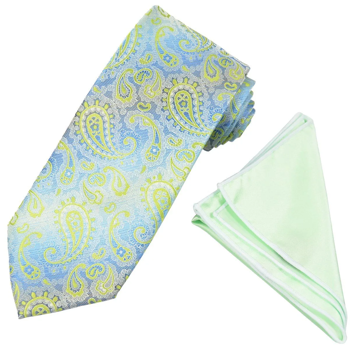 Green and Blue Paisley Men's Extra Long Tie and Pocket Square