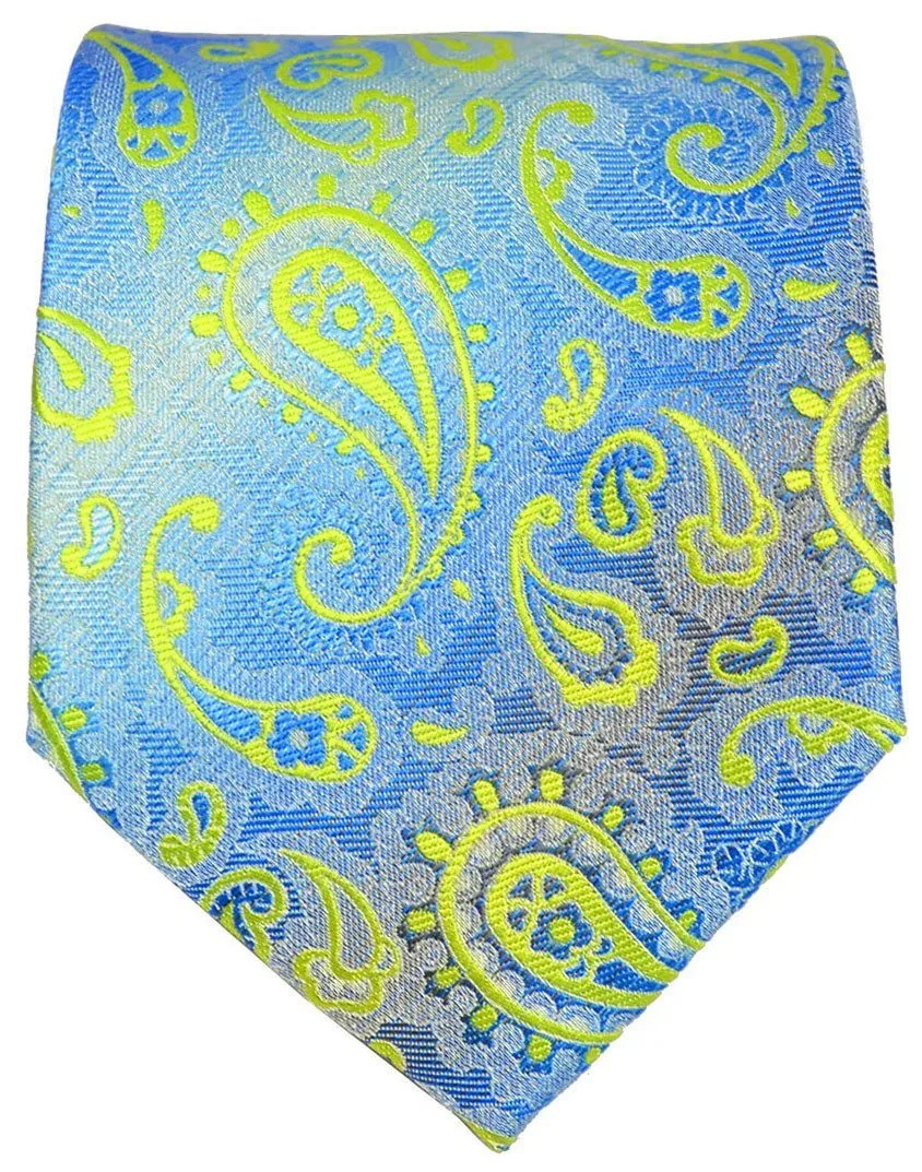 Green and Blue Paisley Men's Extra Long Tie and Pocket Square