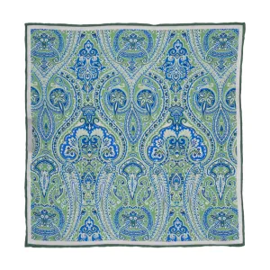 Green and Blue Paisley Twill Silk Pocket Square