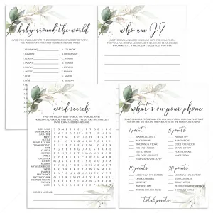 Green and Gold BabyShower Games Package Instant Download