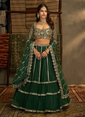 Green And Gold Stylish Embroidered Lehenga Choli