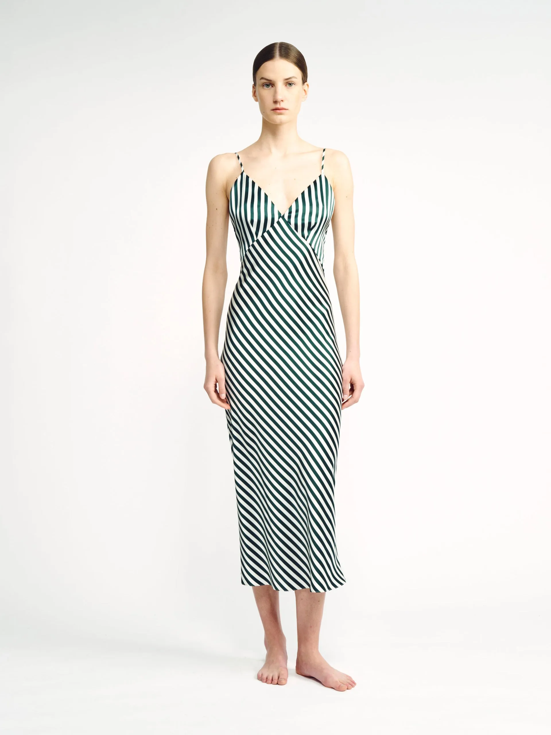 Green and ivory stripe Trinny slip dress