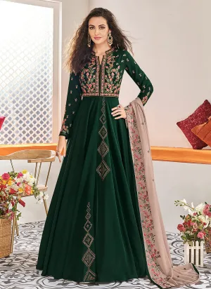 Green And Mauve Traditional Embroidered Anarkali Suit