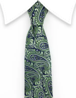 Green and Navy Blue Extra Long Paisley Tie - 3XL