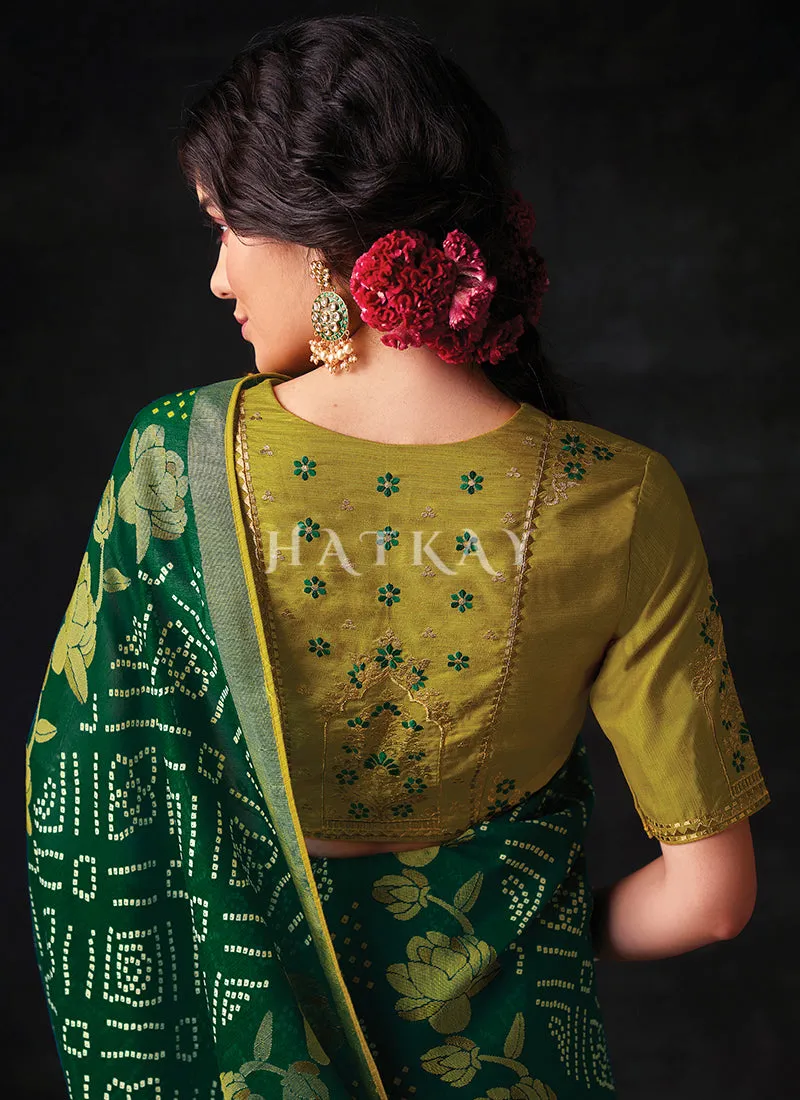 Green And Olive Embroidered Festive Saree