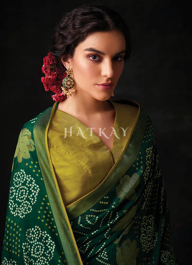 Green And Olive Embroidered Festive Saree