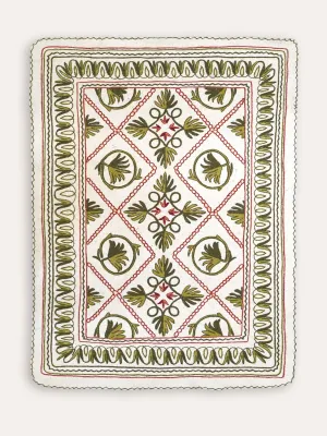 Green and pink Namda felt embroidered rug