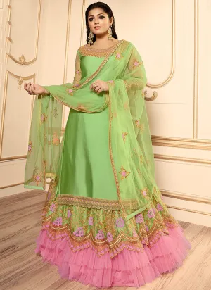 Green And Pink Wedding Lehenga Suit