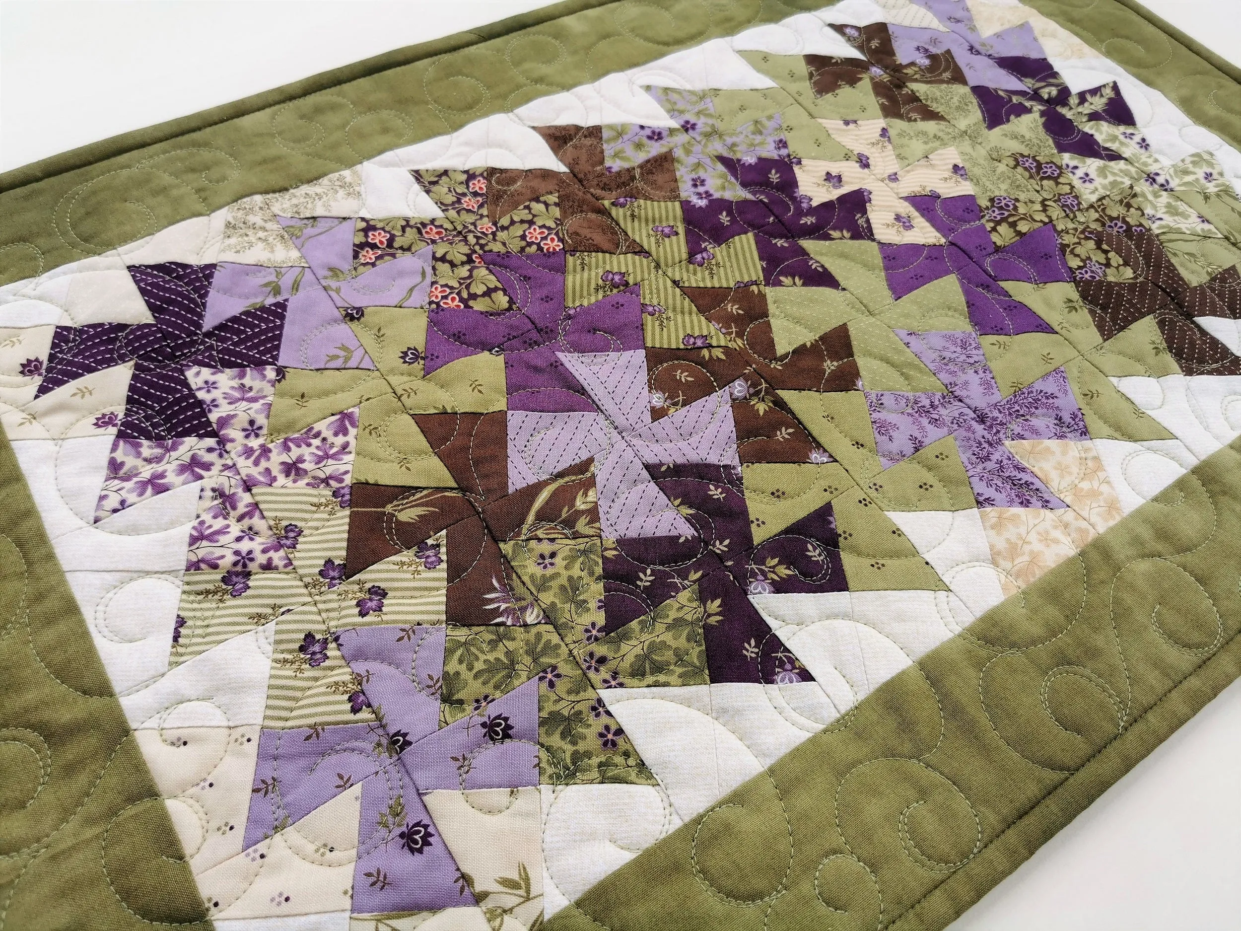 Green and Purple Quilted Table Runner