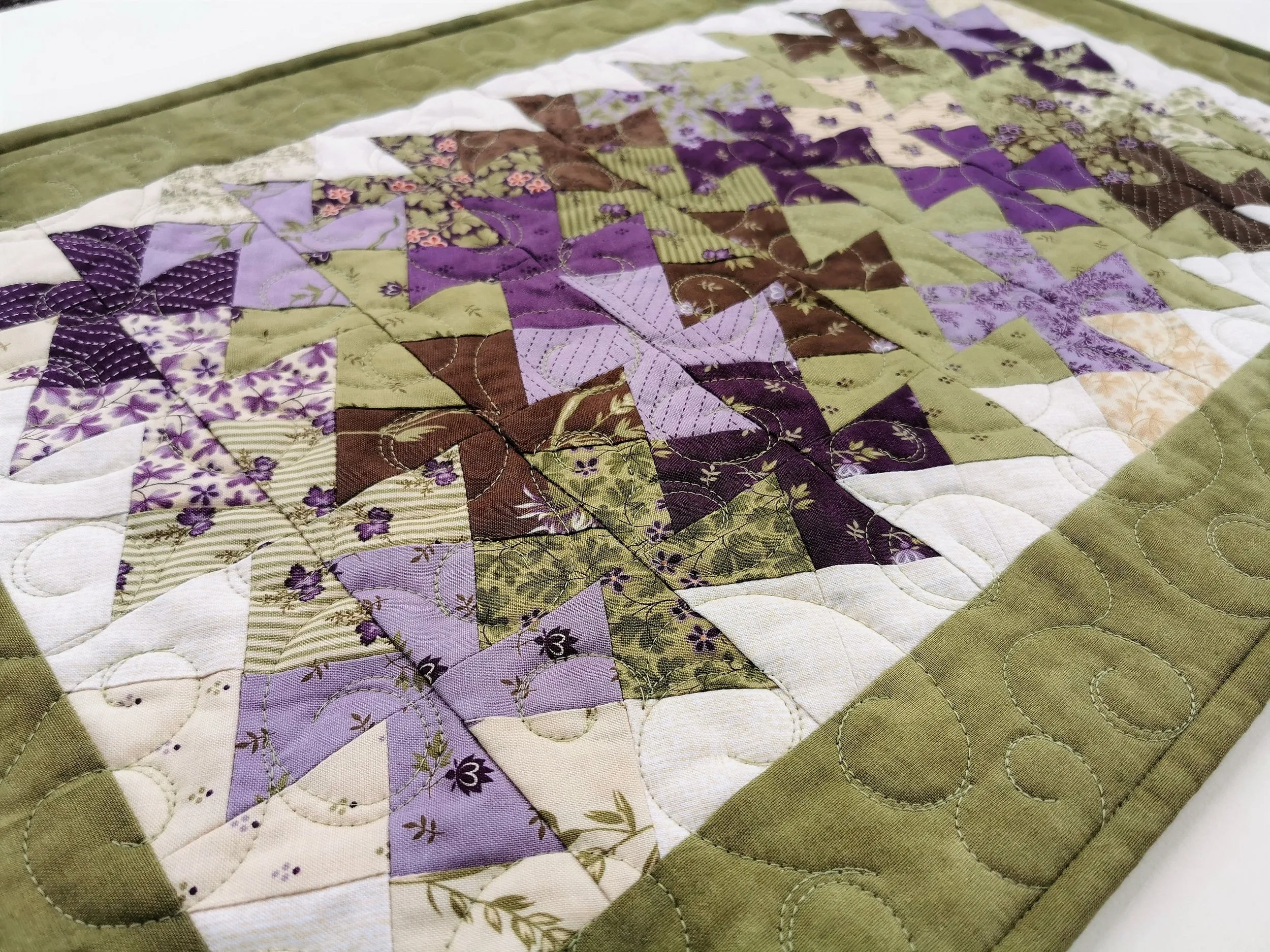 Green and Purple Quilted Table Runner