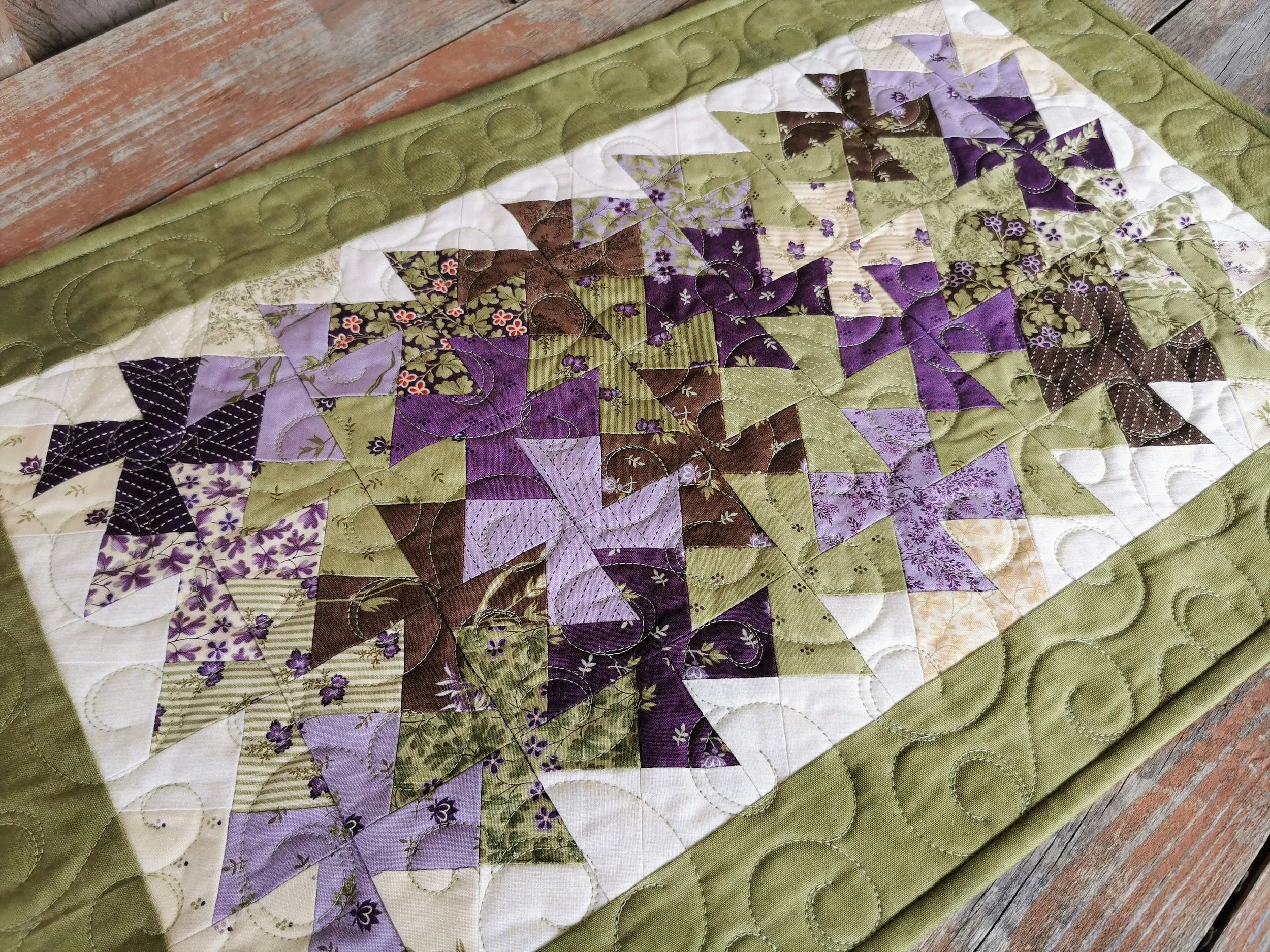 Green and Purple Quilted Table Runner