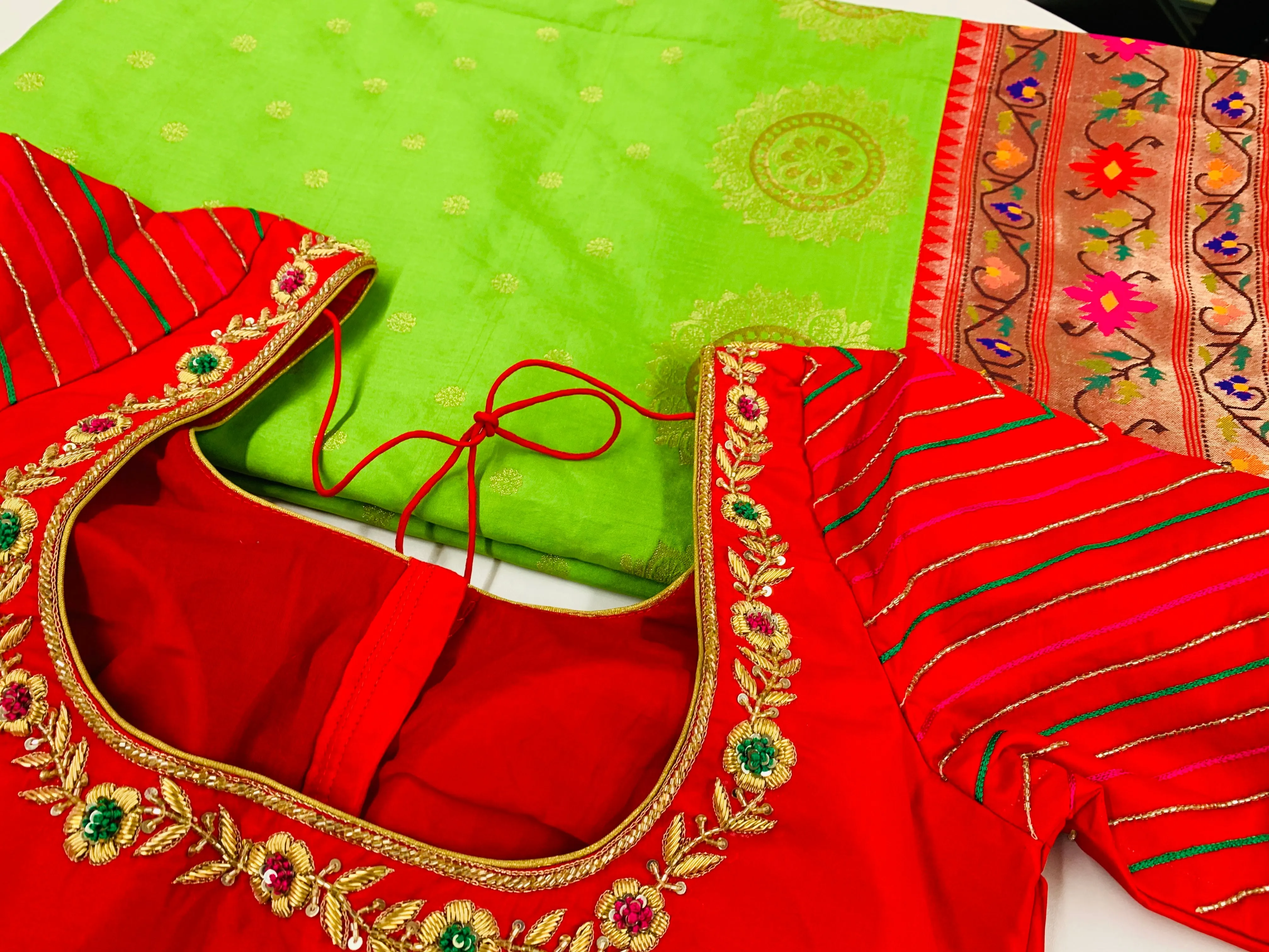 Green and Red Banaras Paithani Saree