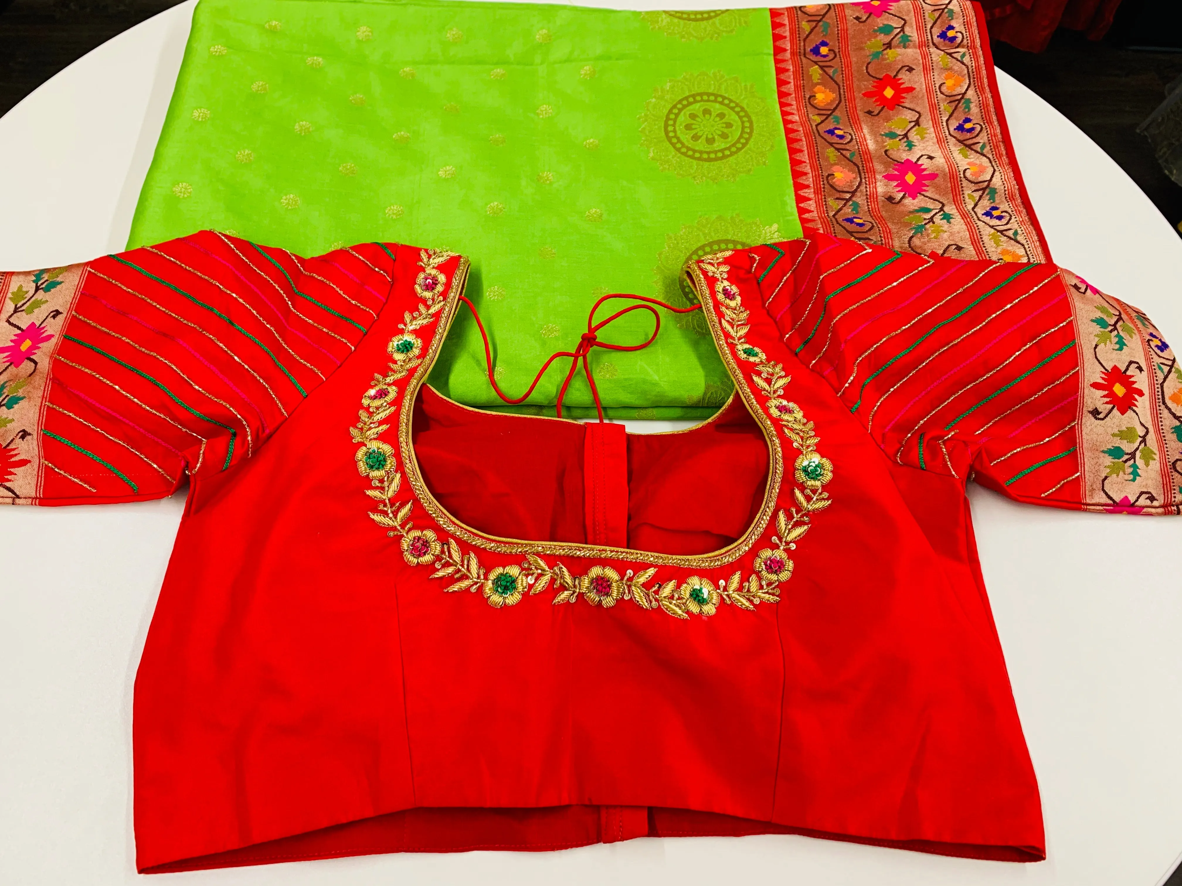 Green and Red Banaras Paithani Saree