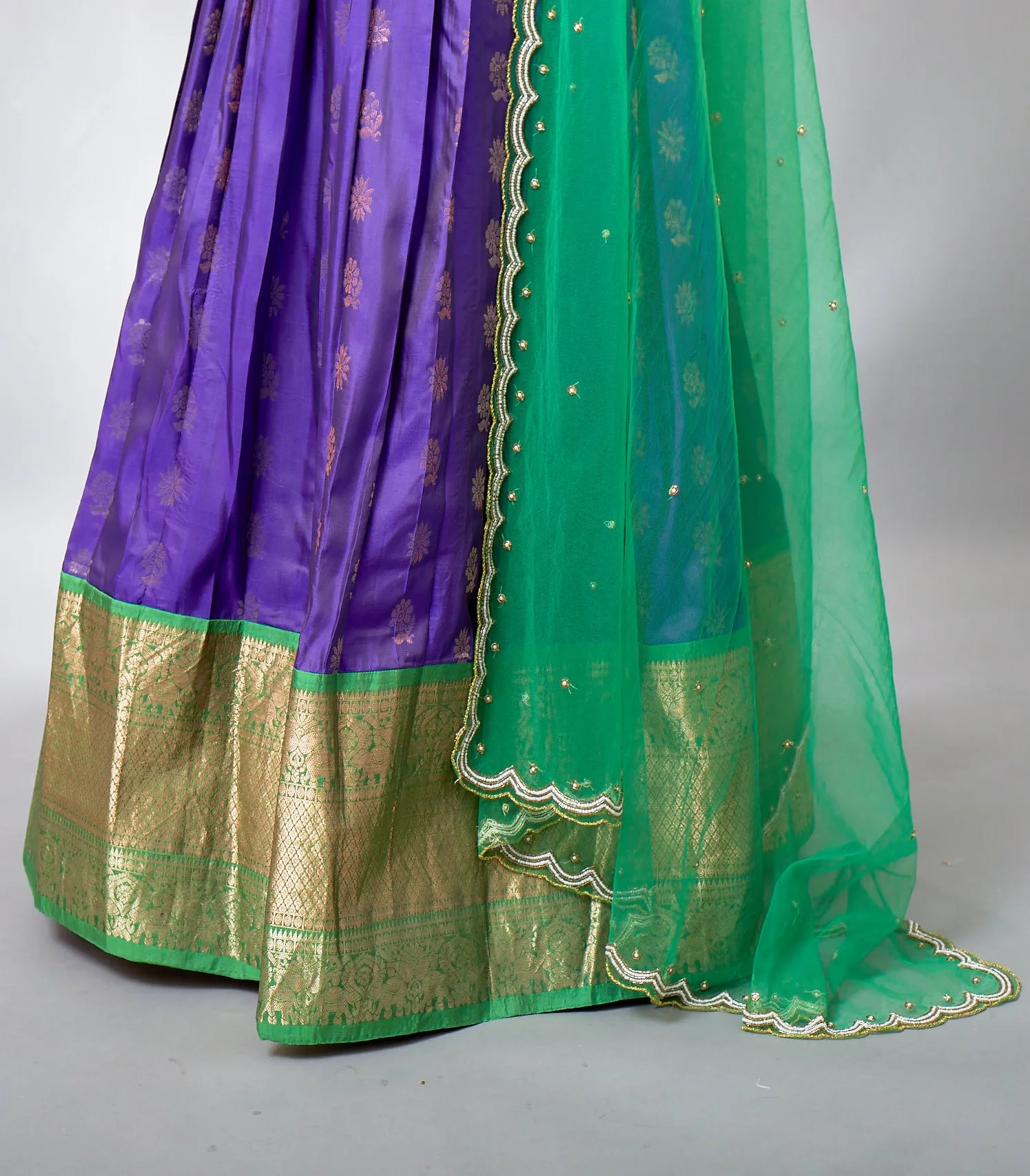 Green and Royal Blue Half saree