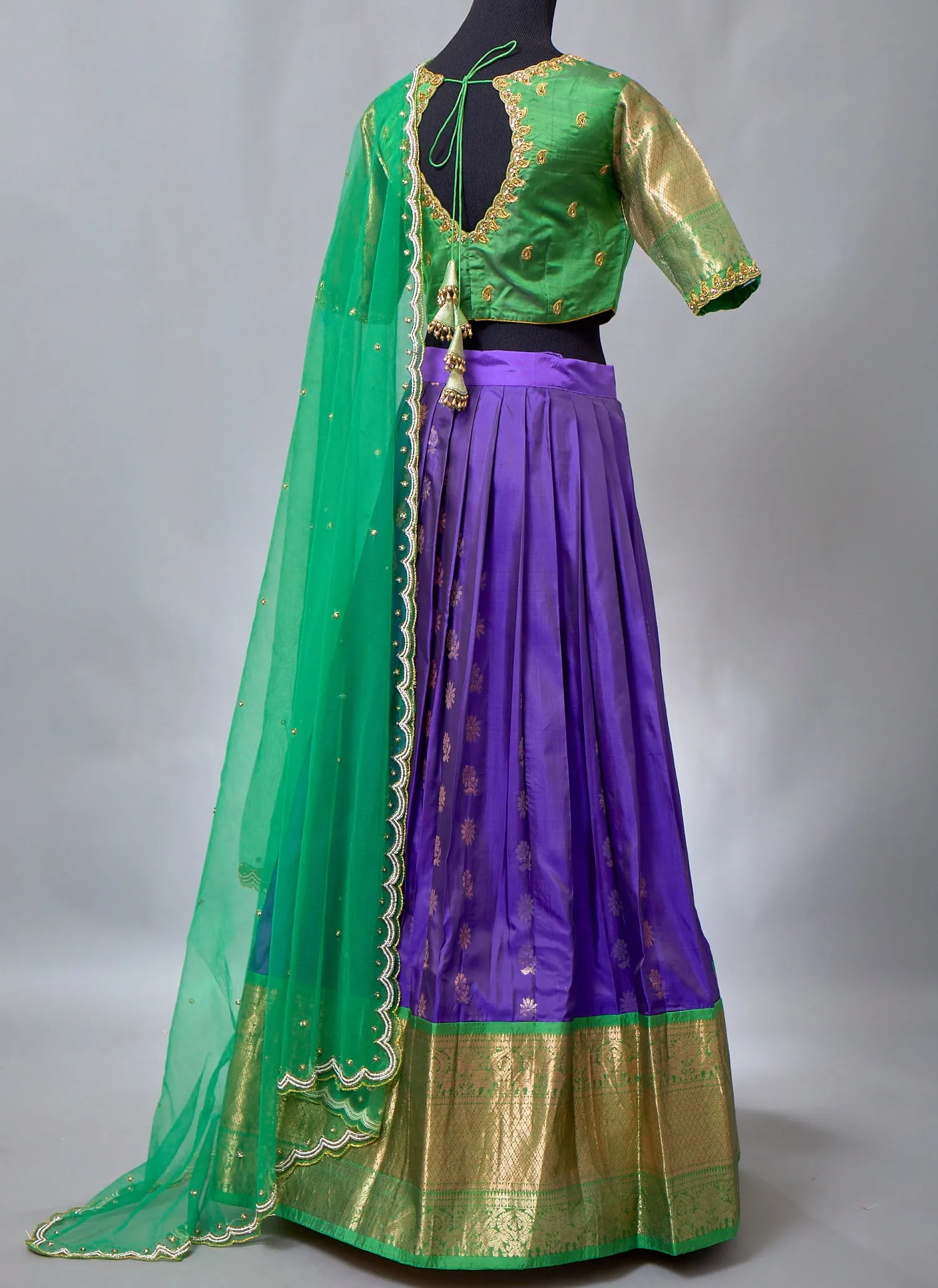 Green and Royal Blue Half saree