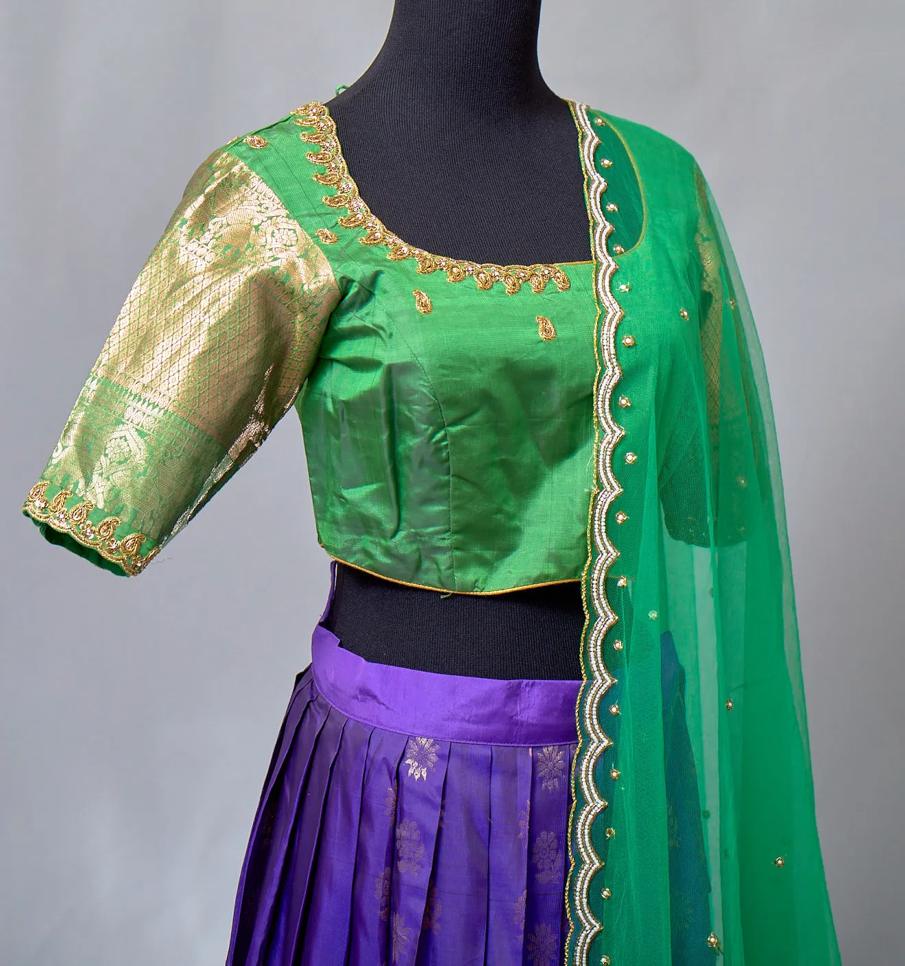 Green and Royal Blue Half saree