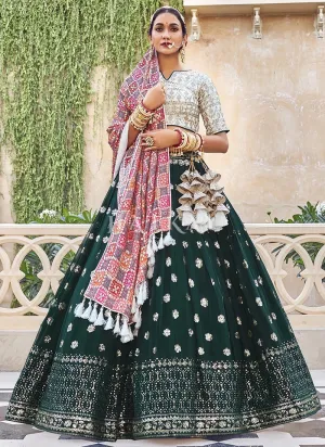 Green And White Embroidered Georgette Lehenga Choli