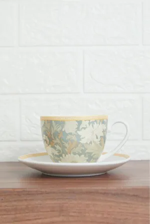 Green And White Floral Cup And Saucer Set (2 Piece)