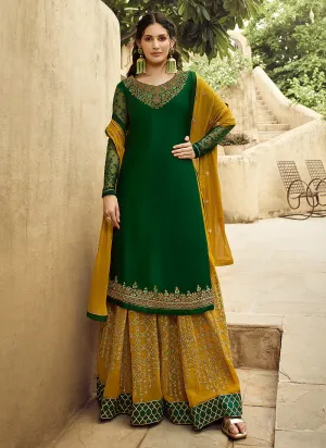 Green And Yellow Embroidered Designer Sharara Suit