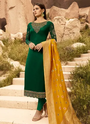 Green And Yellow Embroidered Pants Suit