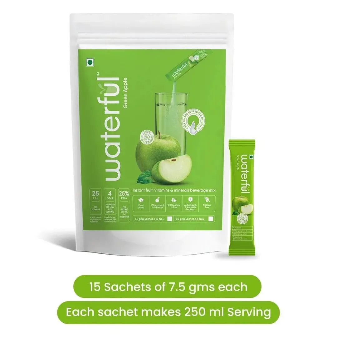 Green Apple (7.5 gms X 15 sachets) 10  Vitamins & Minerals, Low Cal Hydration Powder Mix