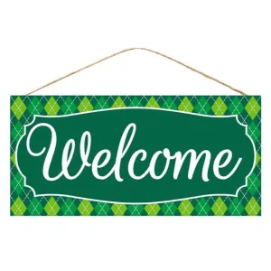 Green Argyle Welcome Sign