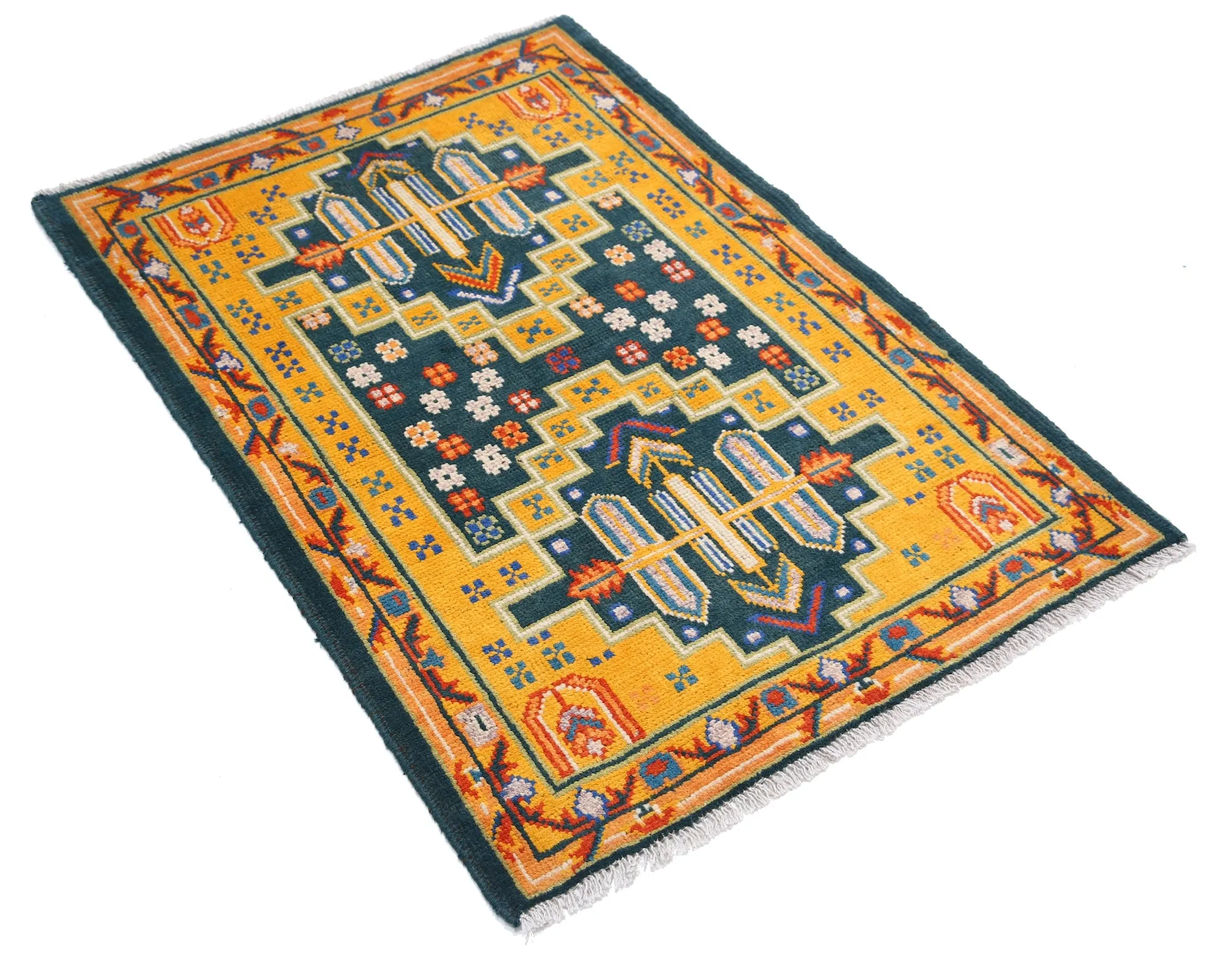 Green Baluch Revival Hand Knotted Rug