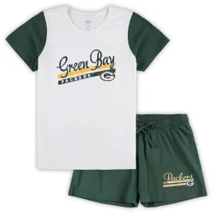 Green Bay Packers Women's White/Green Sports Kit T-shirt and shorts for downfield in large sizes, sleep set