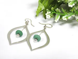 Green Beaded Silver Teardrop Earrings