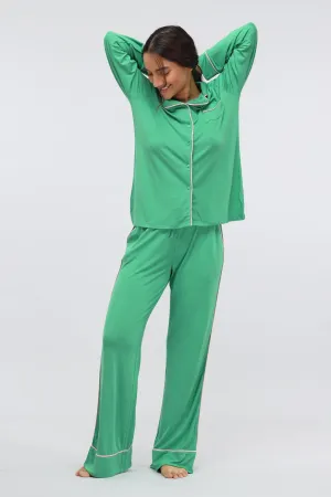 Green Bee Piping Full Sleeve Modal Pajama Set