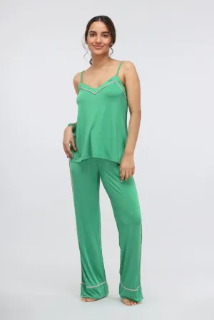 Green Bee Piping Modal Pajama Set with Tank Top