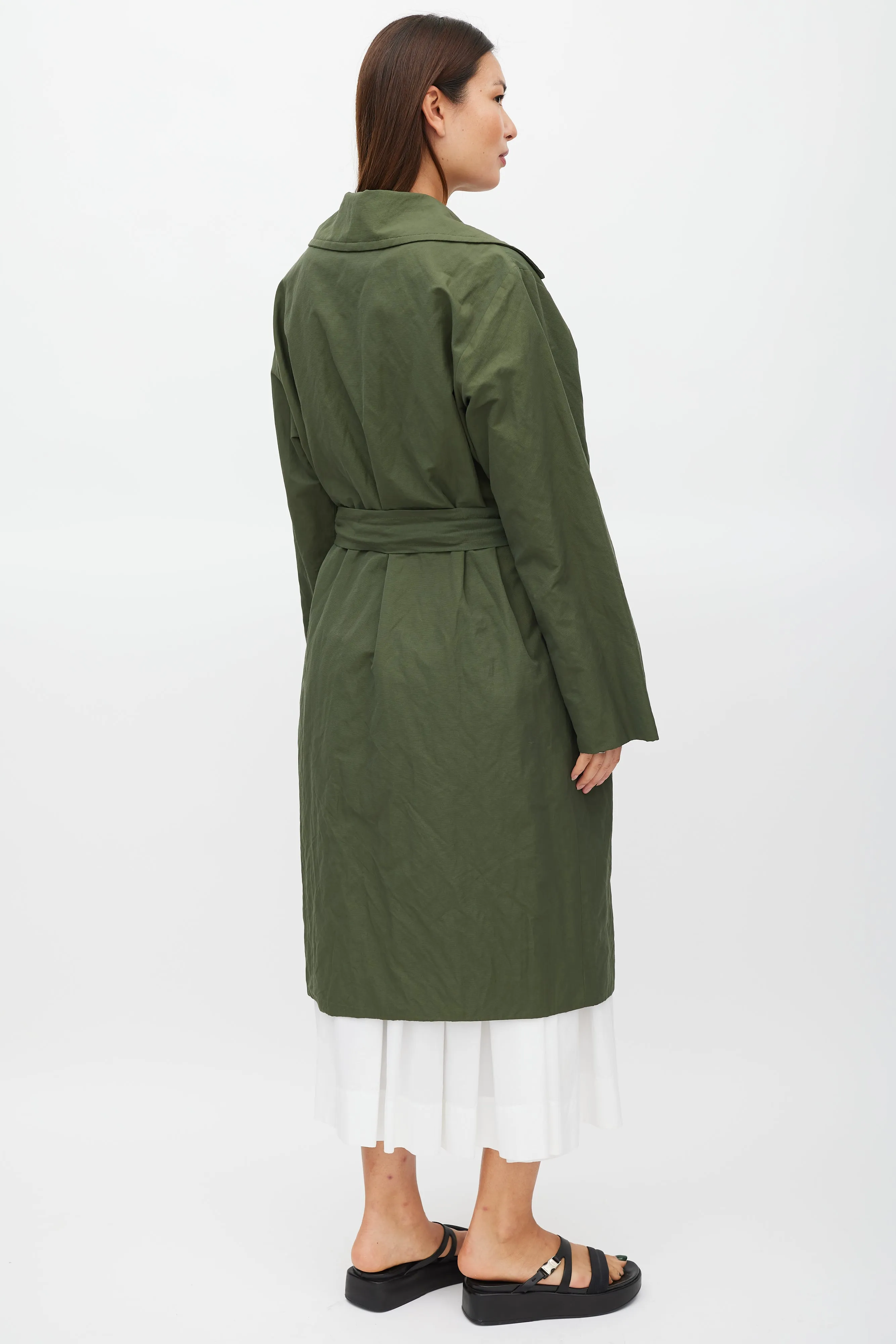 Green Belted Two Pocket Trench Coat